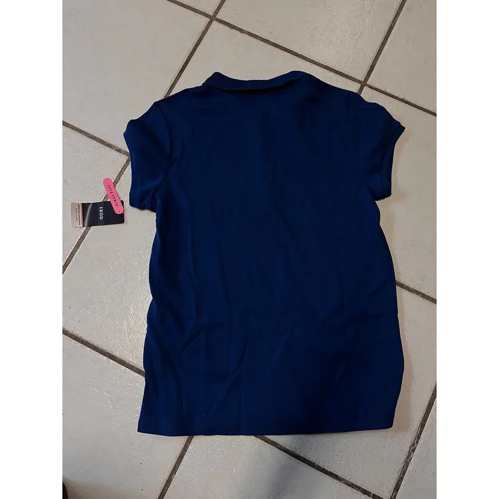 Izod Girls Blue 18.5 Polo Shirt School Approved * Scalloped Collar NWT